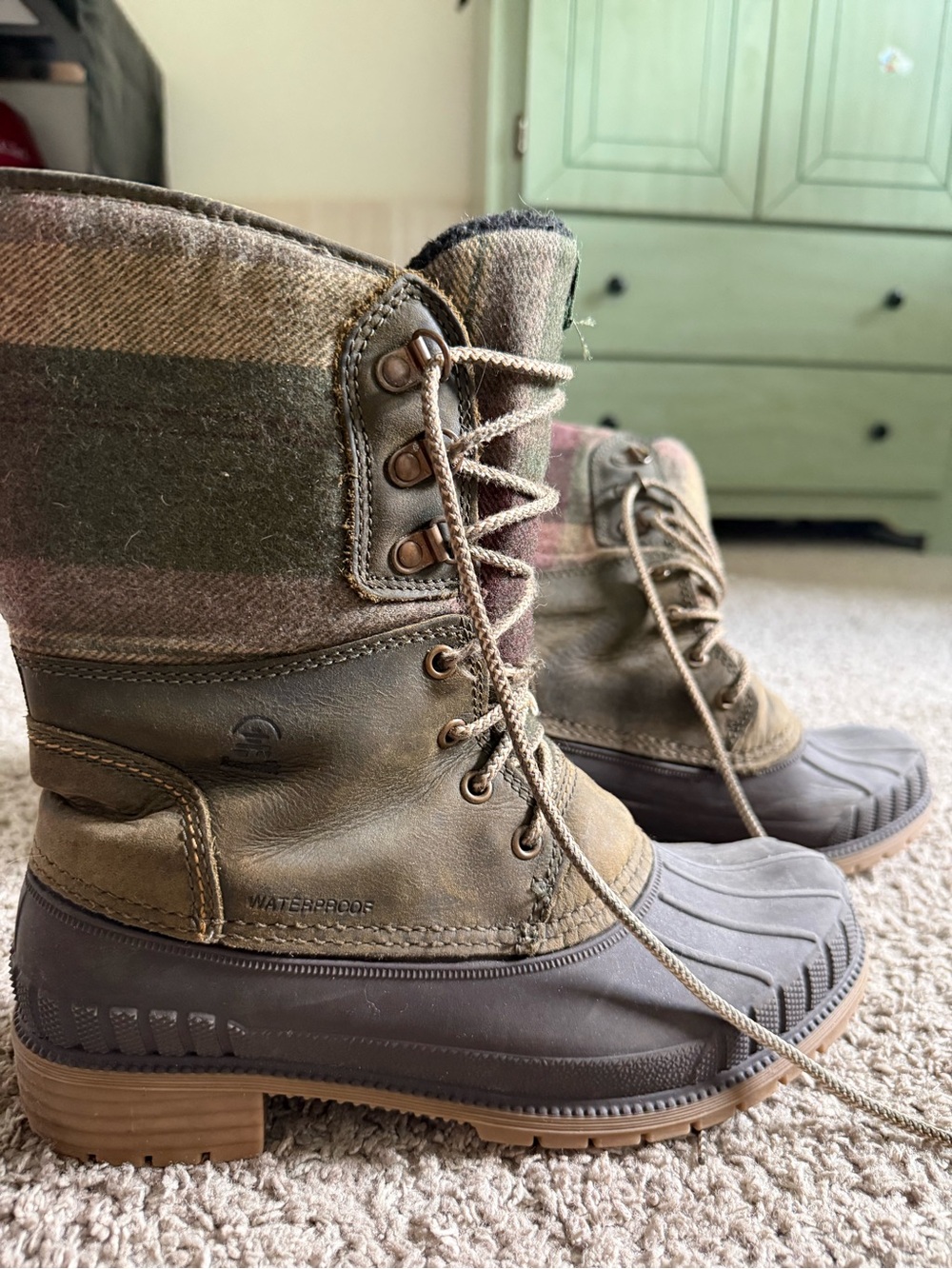 Kamik Women's Olive and Tan Waterproof Lace-Up Winter Boots